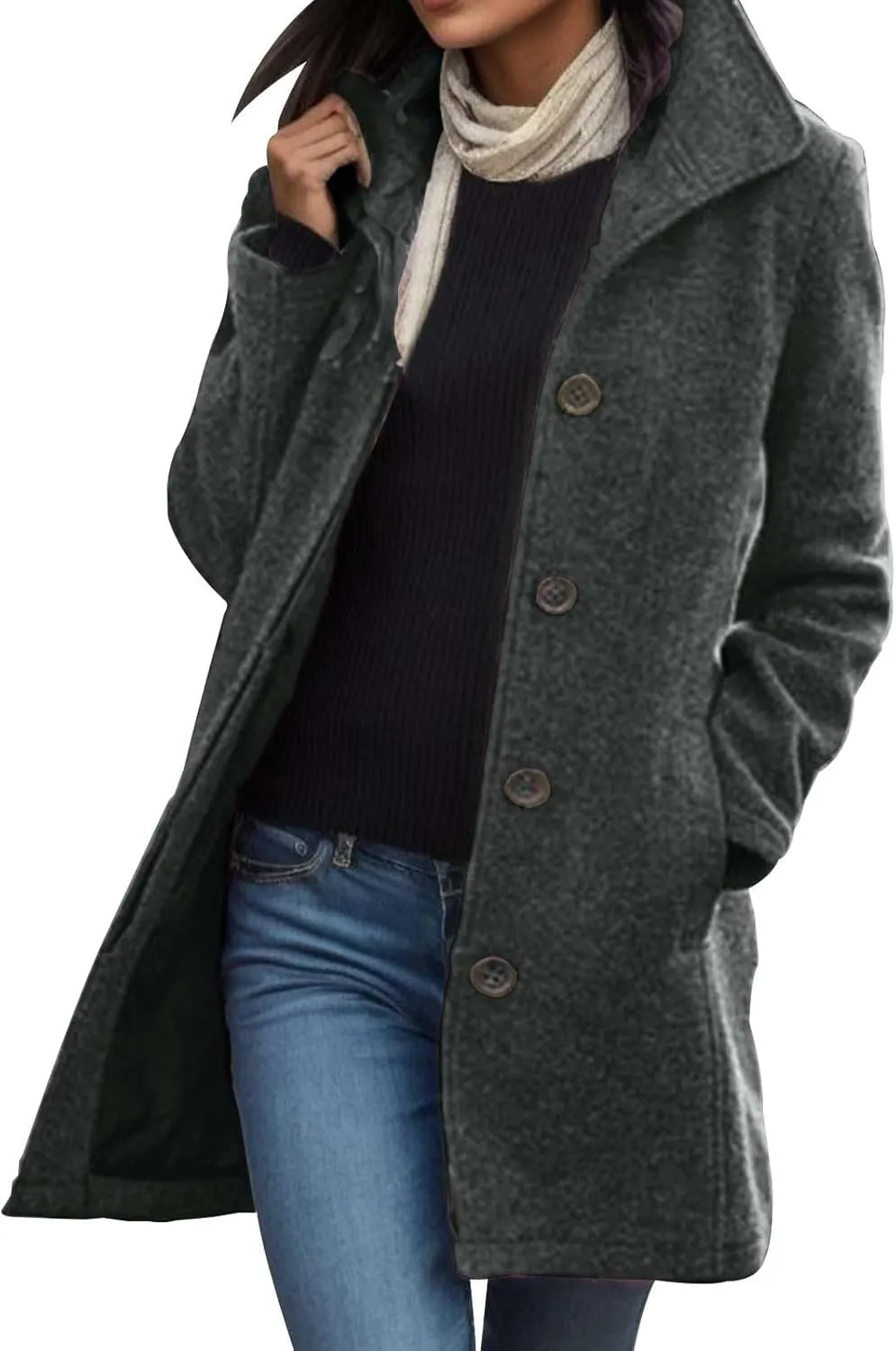 Womens Warm Jackets Trendy Women's Casual Thicken Wool Blend Stand Collar Single Breasted Pea Coat