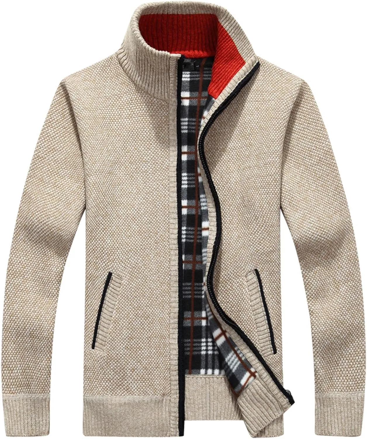 XinYangNi Men's Sweaters Full Zip Slim Thick Knitted Cardigan Sweaters Jacket with Pockets