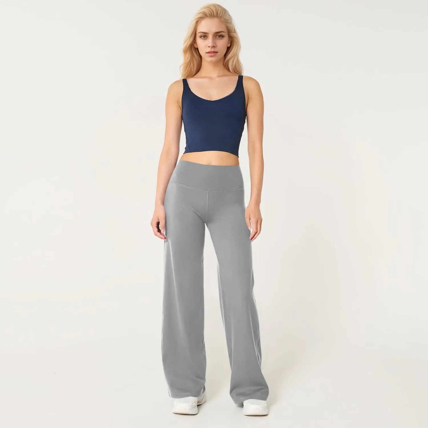 Yoga Pants Women Elastic High Waisted Pull On Trousers Straight Wide Leg Soft Comfort Baggy Workout Sweatpants