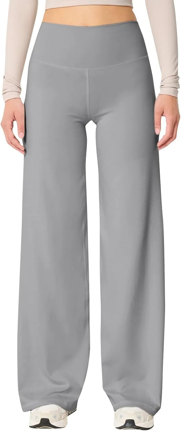 Yoga Pants Women Elastic High Waisted Pull On Trousers Straight Wide Leg Soft Comfort Baggy Workout Sweatpants