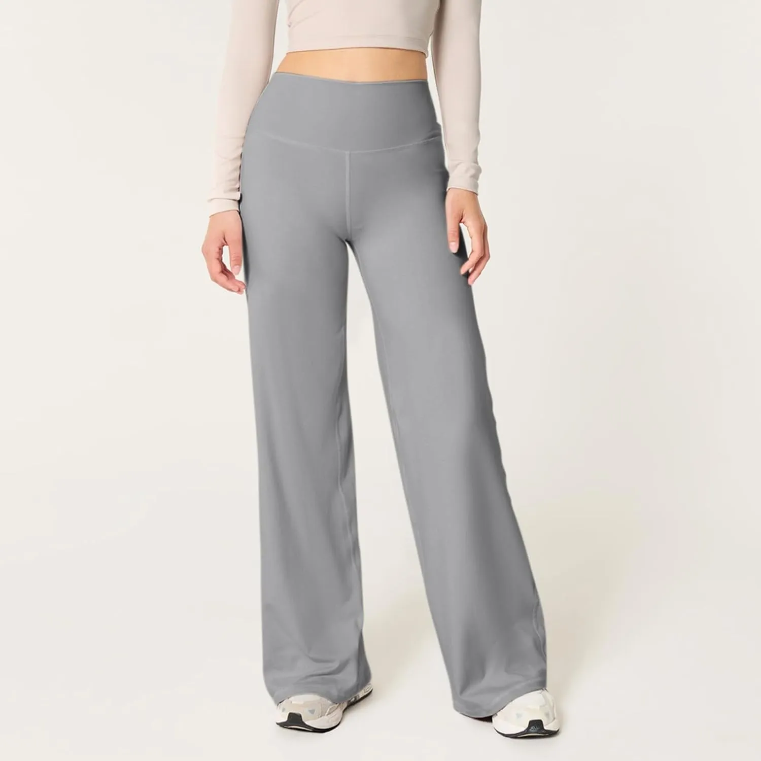 Yoga Pants Women Elastic High Waisted Pull On Trousers Straight Wide Leg Soft Comfort Baggy Workout Sweatpants